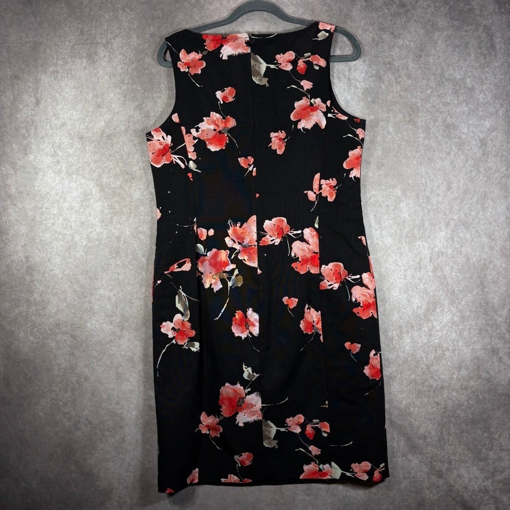St. John Evening Dress Women 14 Black Floral Cotton Silk Sheath Party Sleeveless